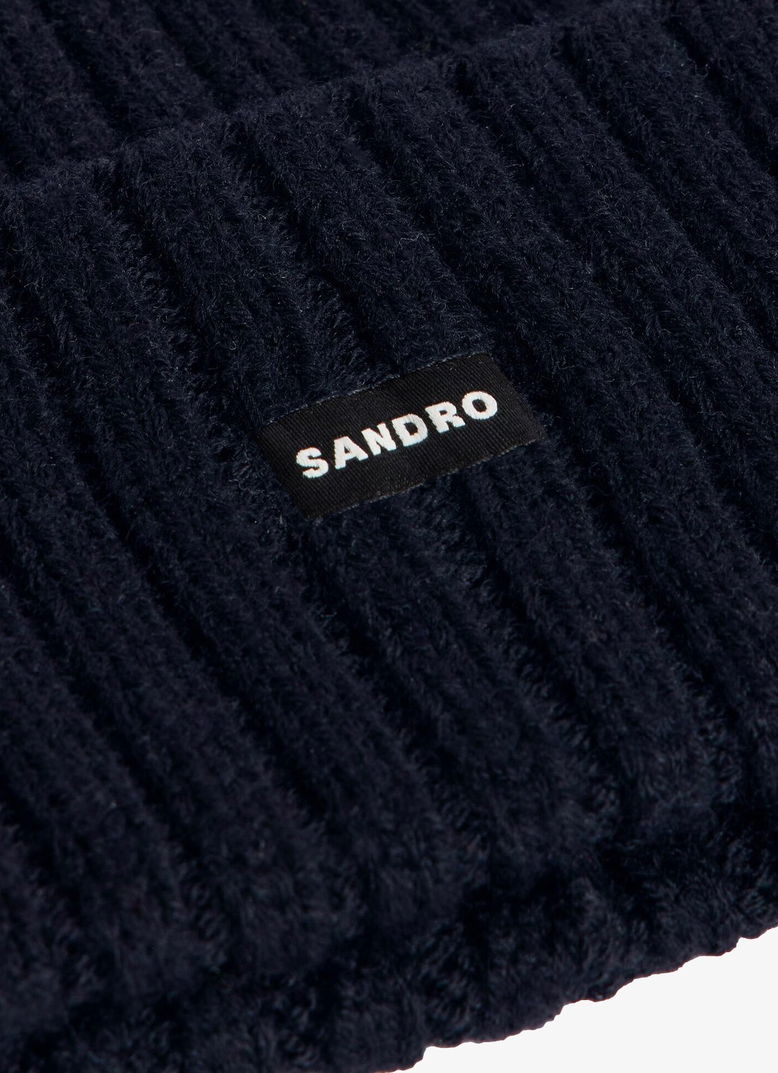 Sandro Ribgebreide muts in wolblend met logo - detail 2 donkerblauw