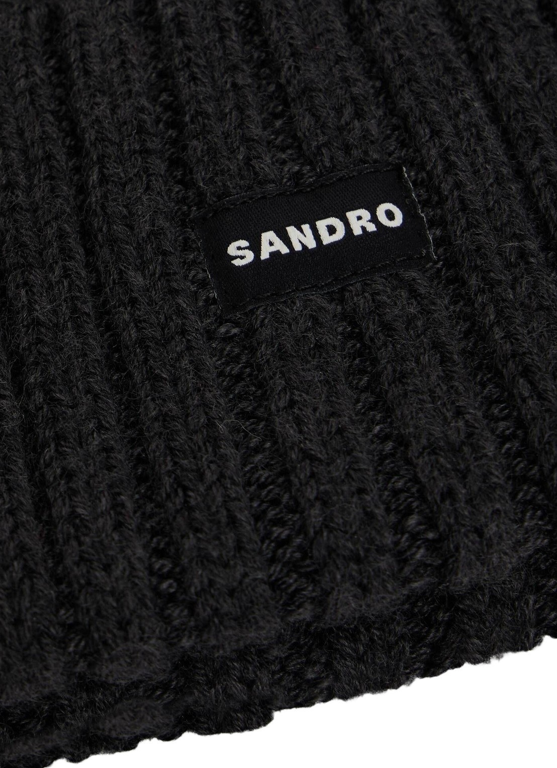 Sandro Ribgebreide muts in wolblend met logo - detail grijs