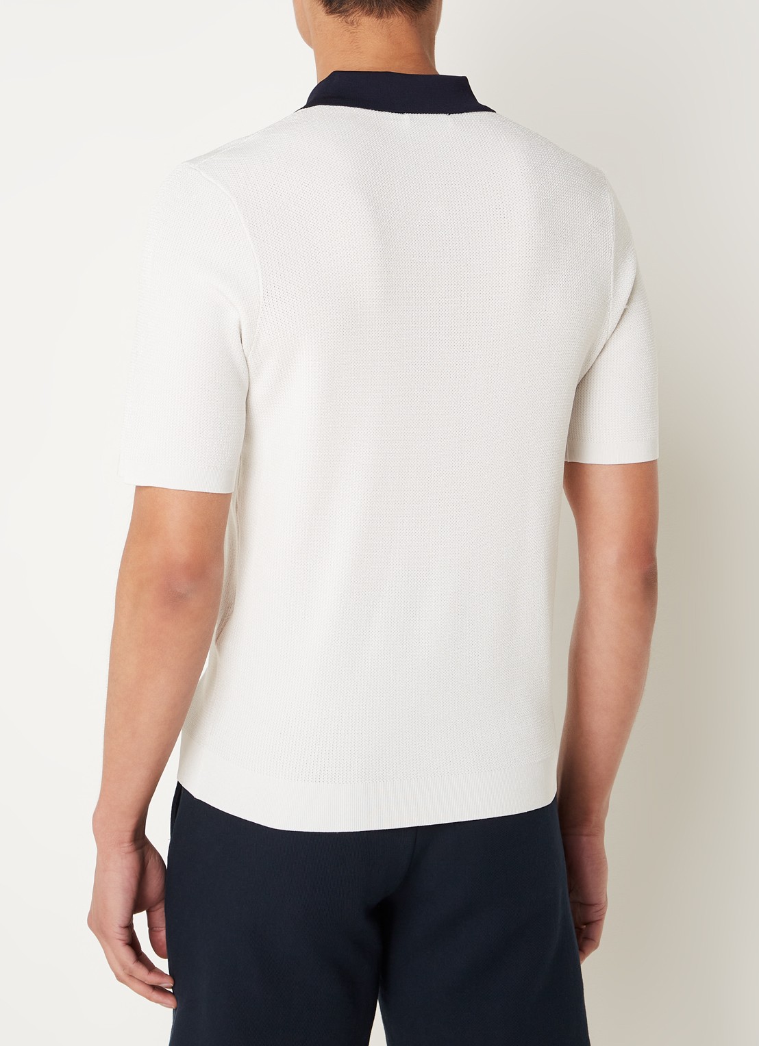 Sandro Ribgebreide slim fit polo - achterkant gebroken wit