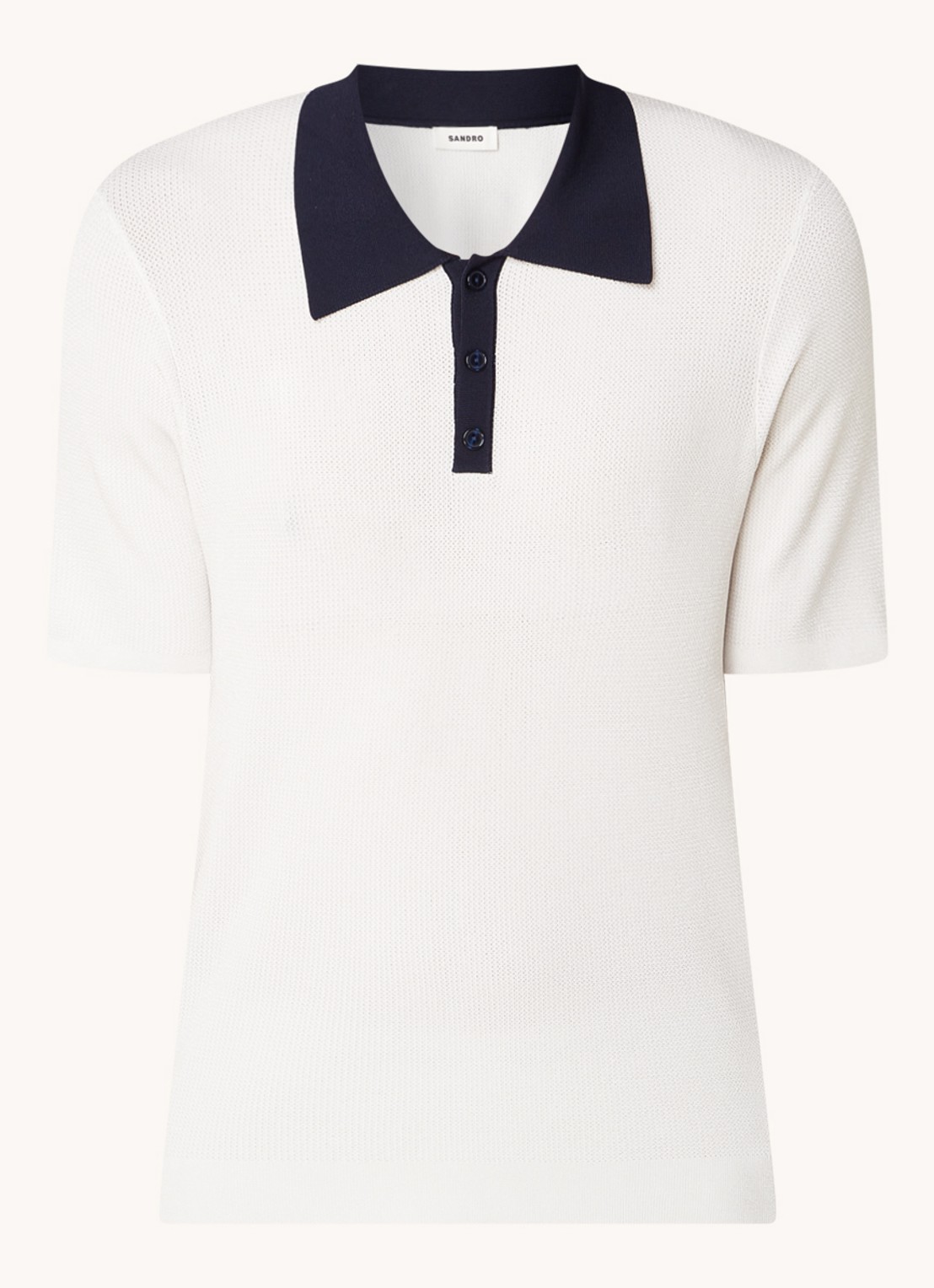 Sandro Ribgebreide slim fit polo - voorkant 3 gebroken wit