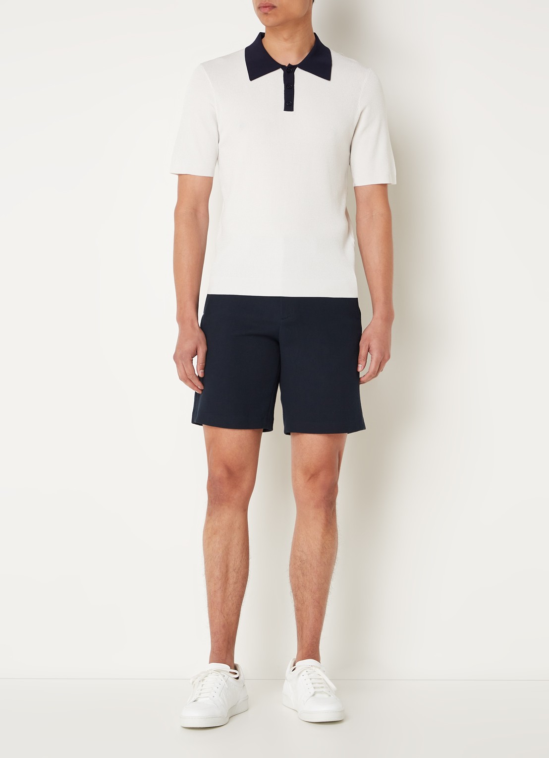 Sandro Ribgebreide slim fit polo - voorkant 4 gebroken wit