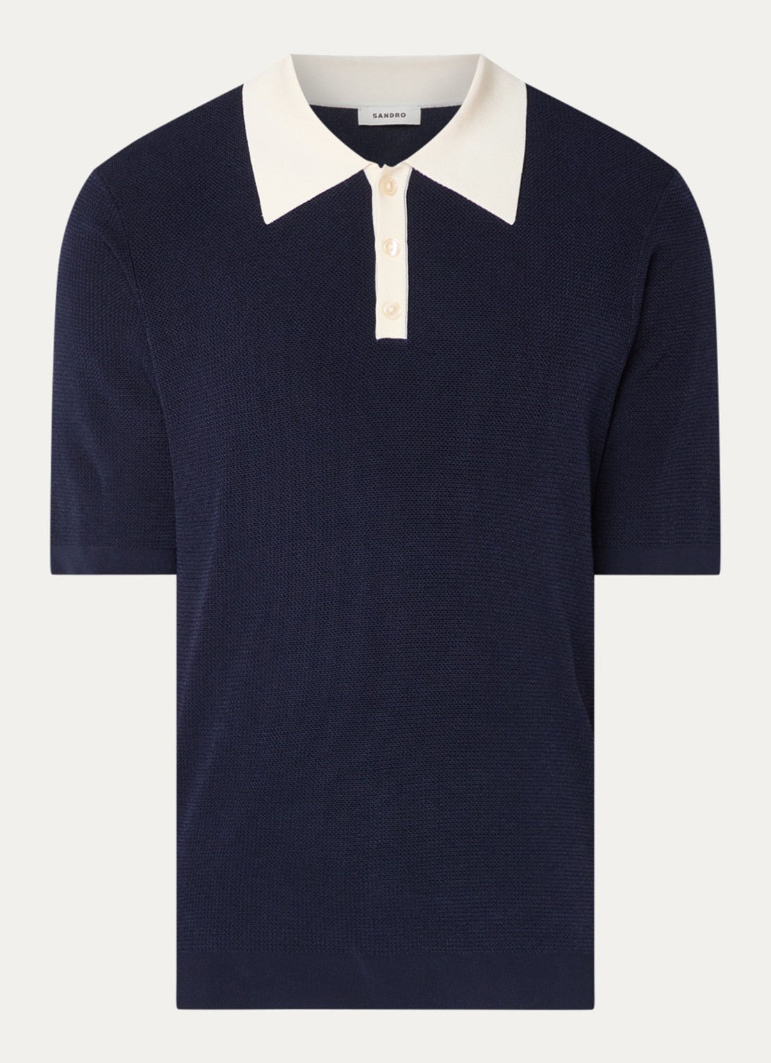 Sandro Ribgebreide slim fit polo - voorkant 2 donkerblauw