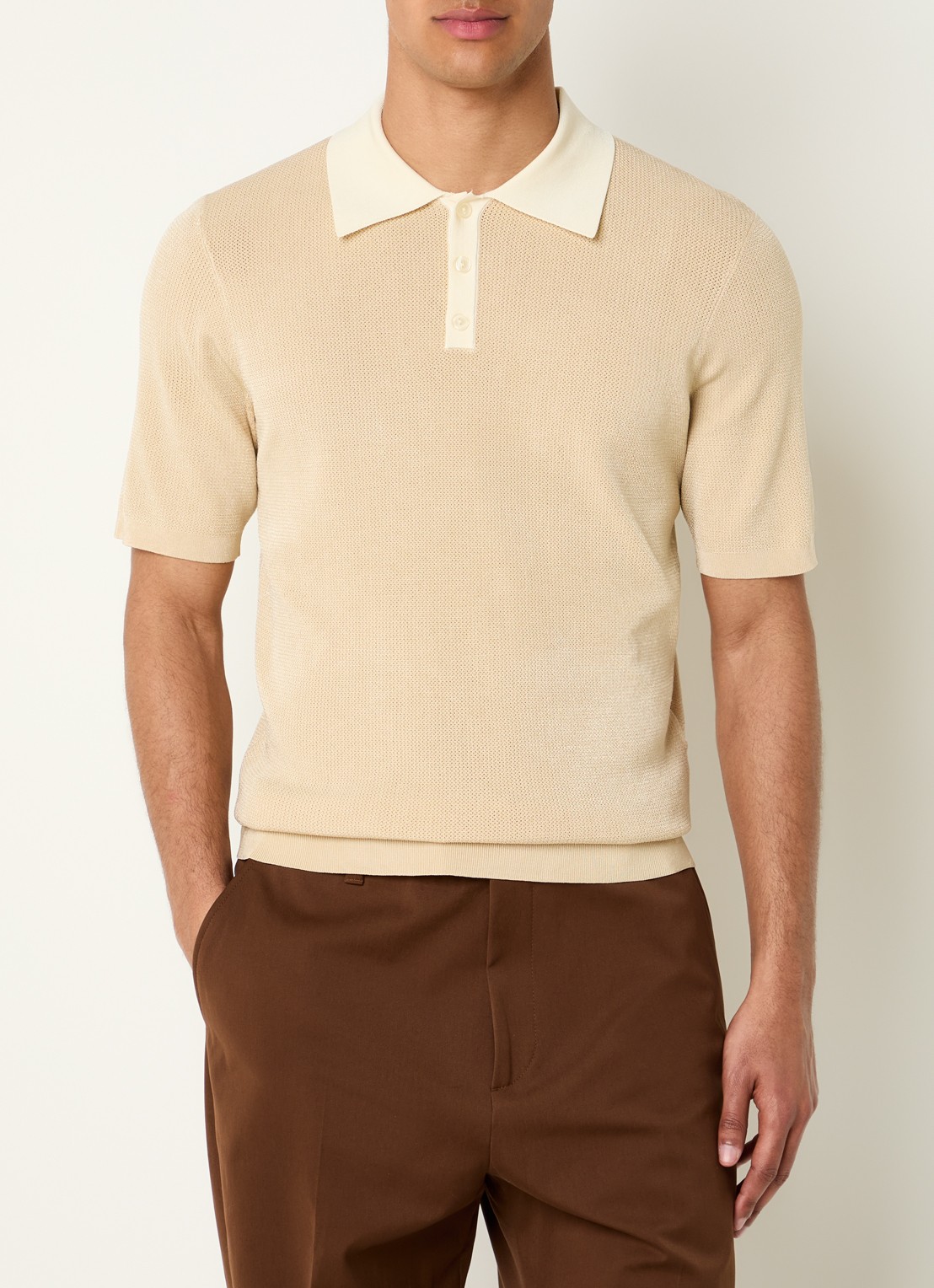 Sandro Ribgebreide slim fit polo - detail 4 beige