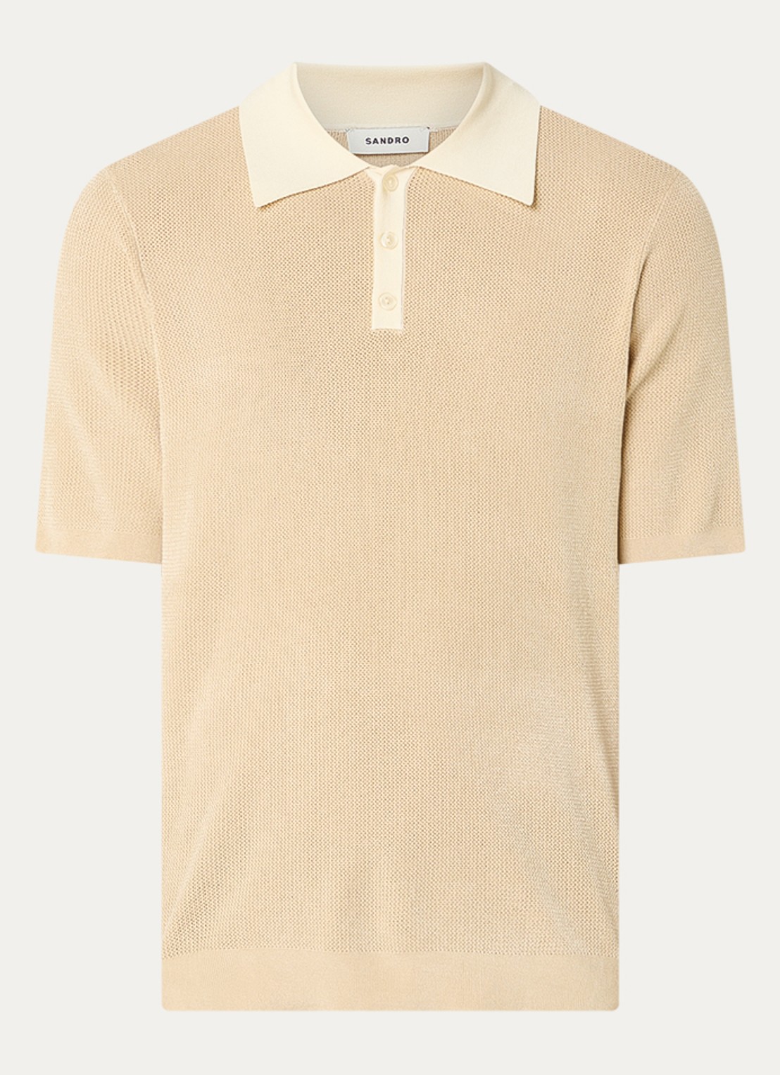 Sandro Ribgebreide slim fit polo - voorkant 2 beige