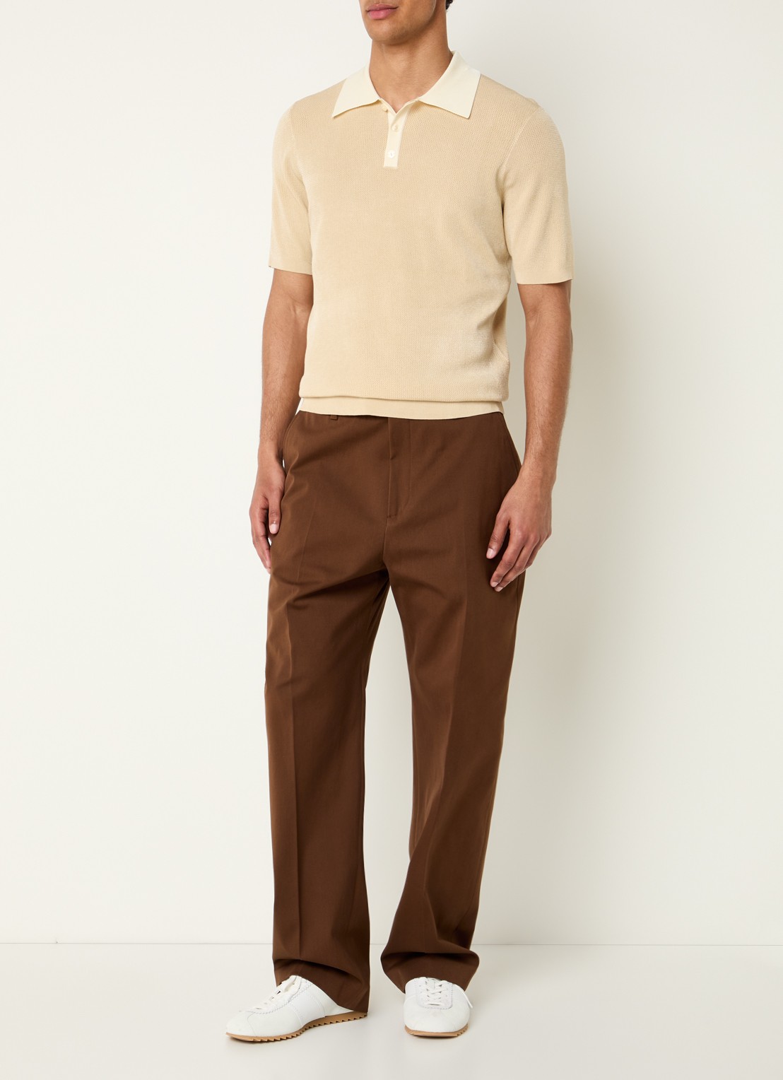 Sandro Ribgebreide slim fit polo - voorkant 3 beige
