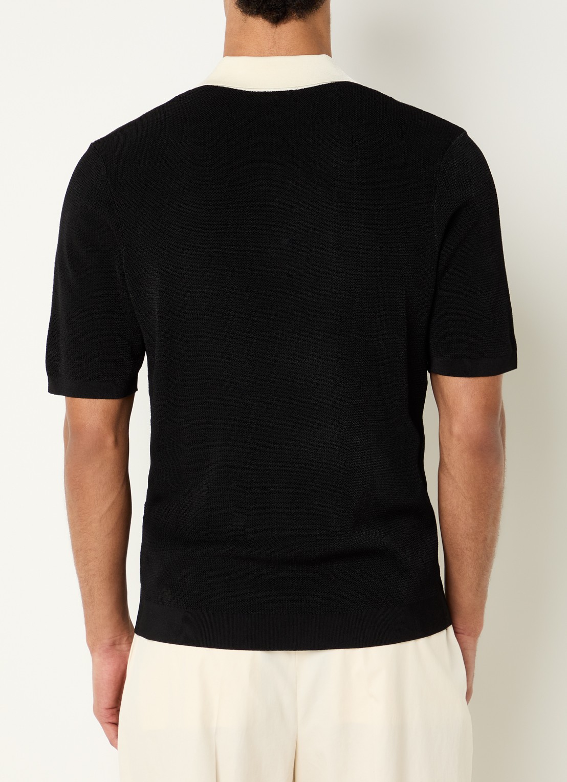 Sandro Ribgebreide slim fit polo - achterkant 3 zwart