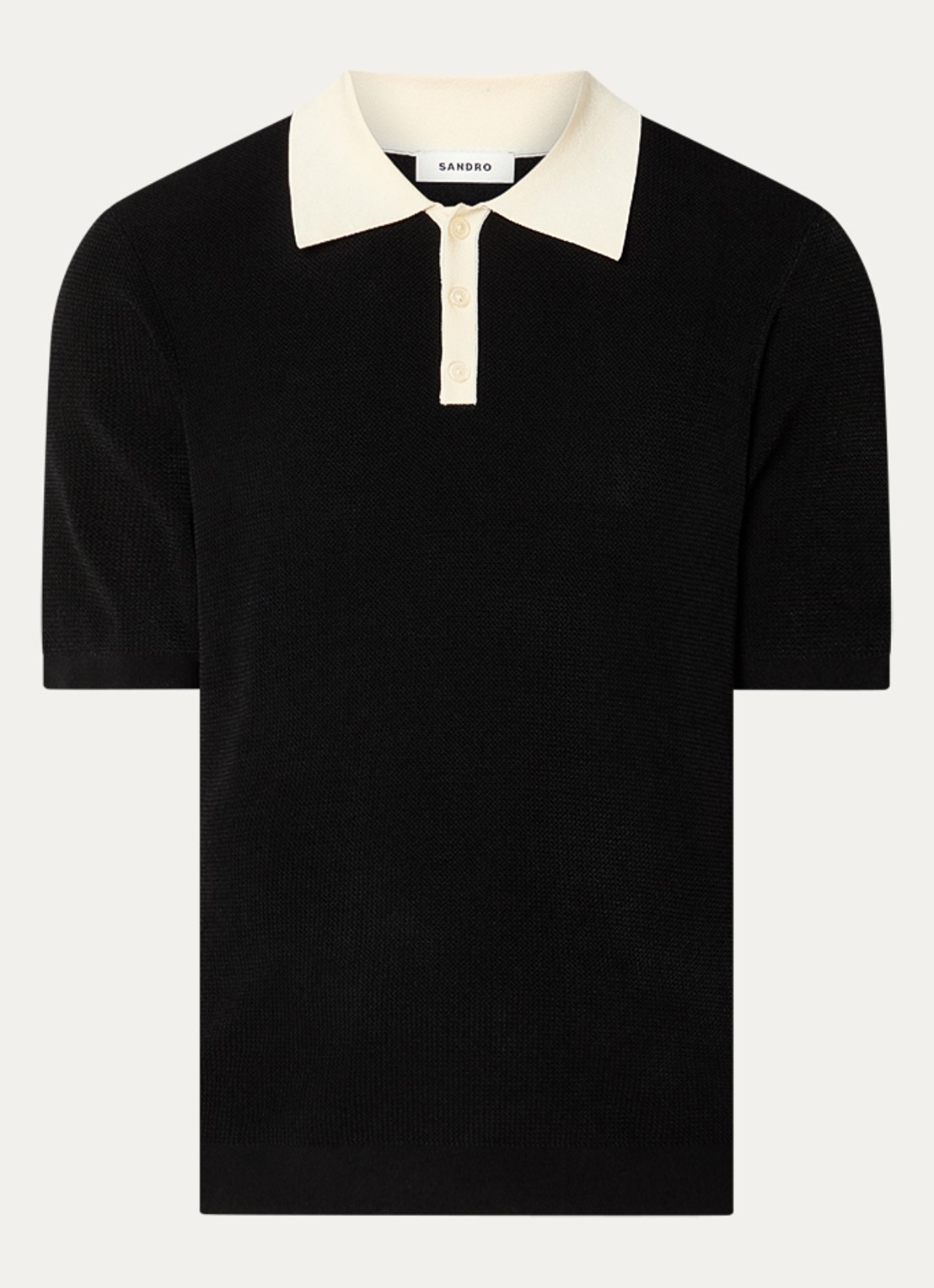 Sandro Ribgebreide slim fit polo - voorkant zwart