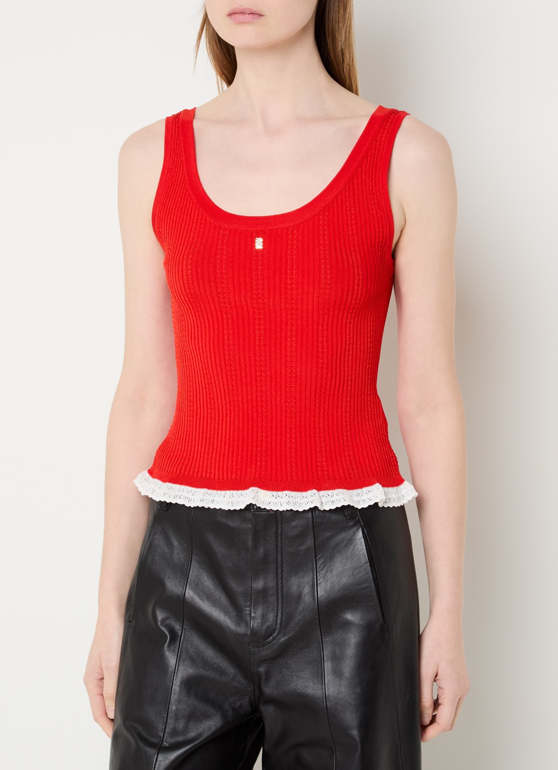 Sandro Ribgebreide tanktop met logo - detail 4 rood