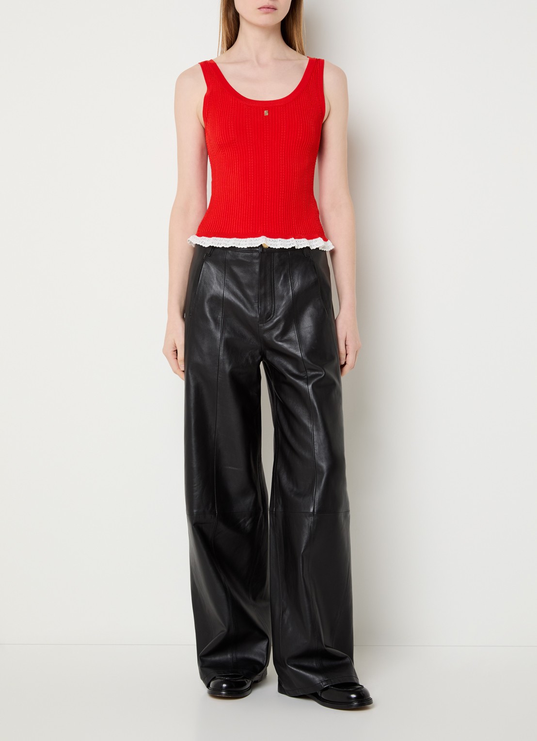 Sandro Ribgebreide tanktop met logo - voorkant 2 rood