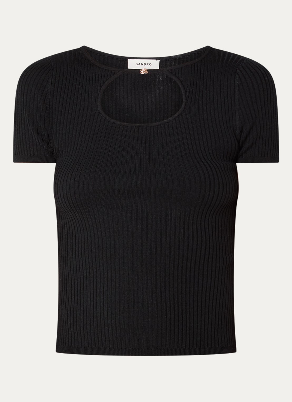 Sandro Ribgebreide top in zijdeblend met cut-out detail - voorkant 3 zwart