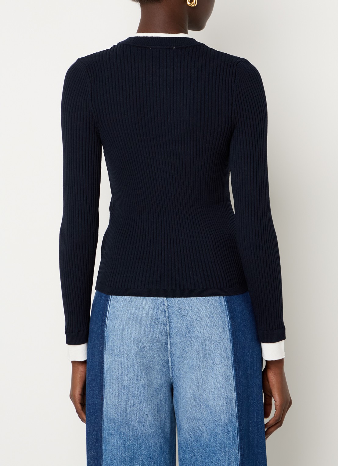 Sandro Ribgebreide top met ronde hals - achterkant donkerblauw