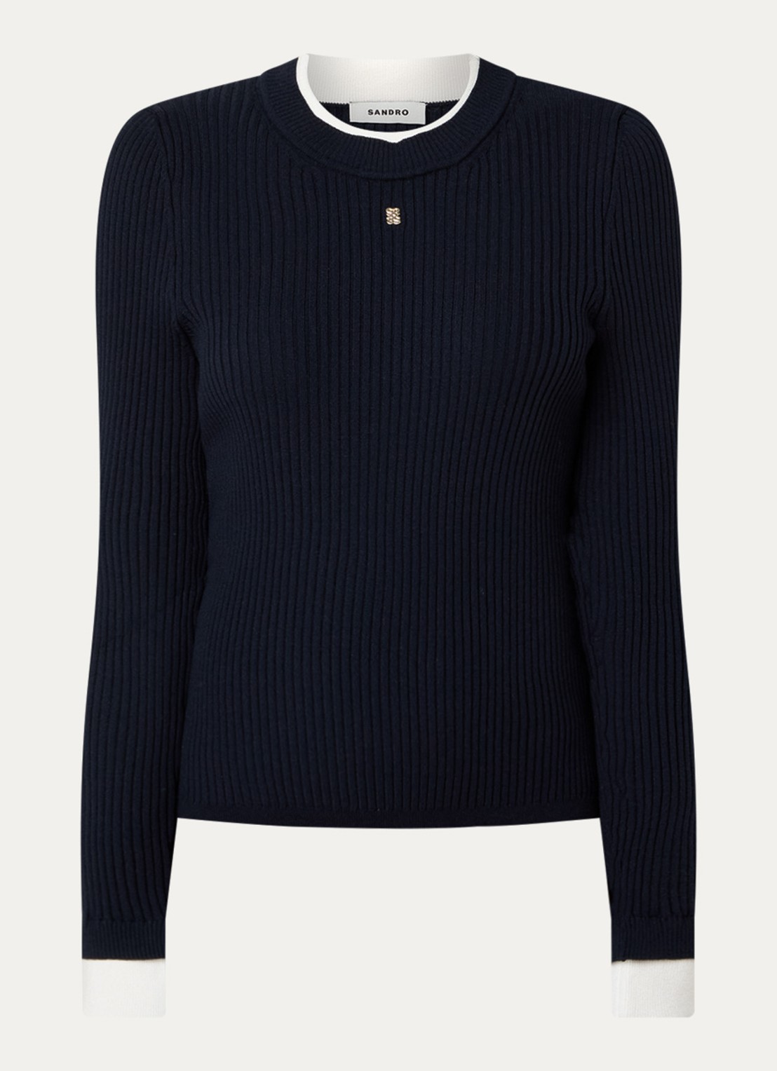 Sandro Ribgebreide top met ronde hals - voorkant 2 donkerblauw