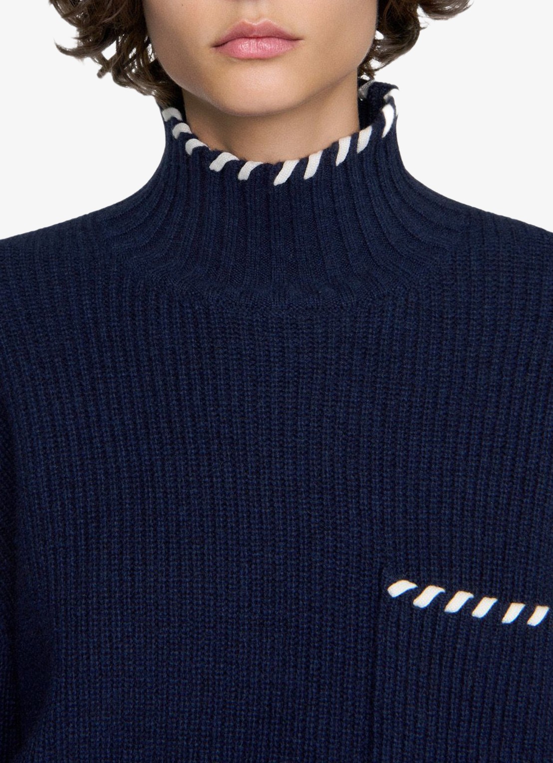 Sandro Ribgebreide trui in wolblend - detail 3 blauw