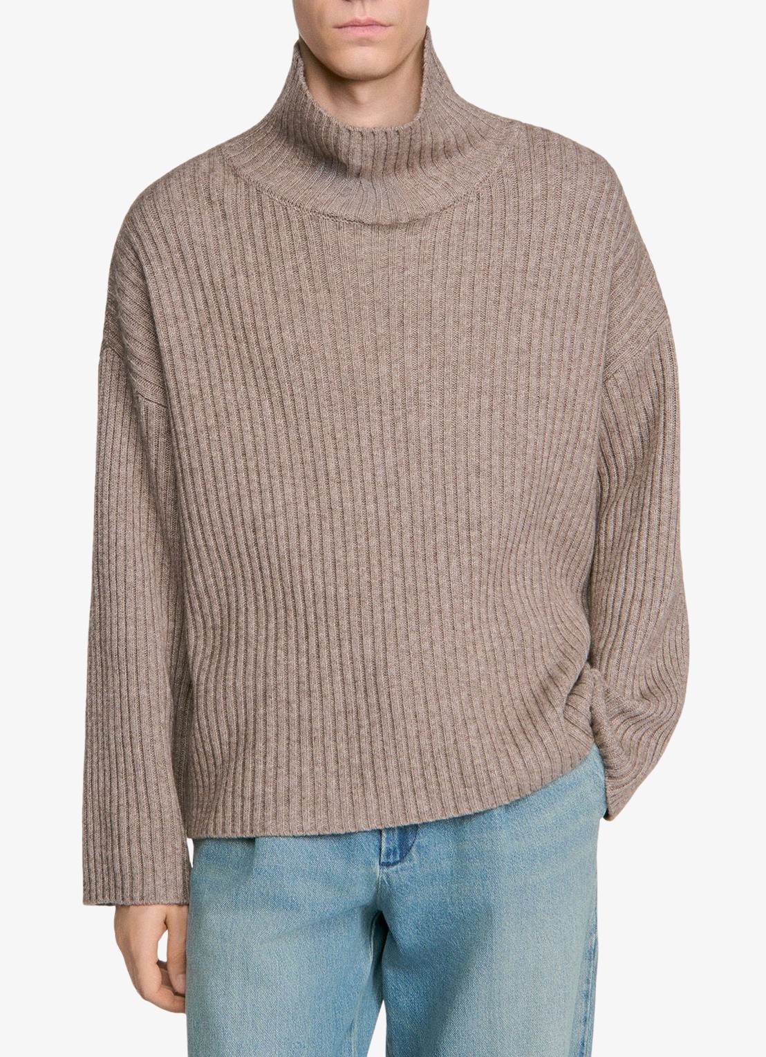 Sandro Ribgebreide trui in wolblend - detail beige