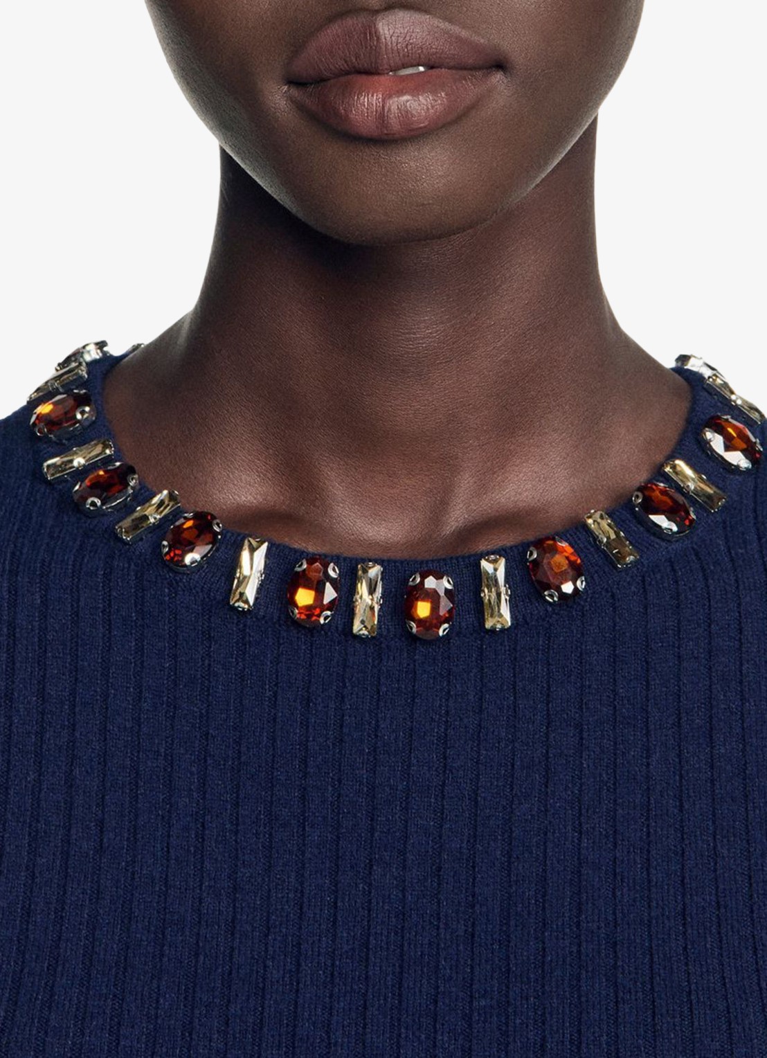 Sandro Ribgebreide trui met peplum - detail 4 blauw