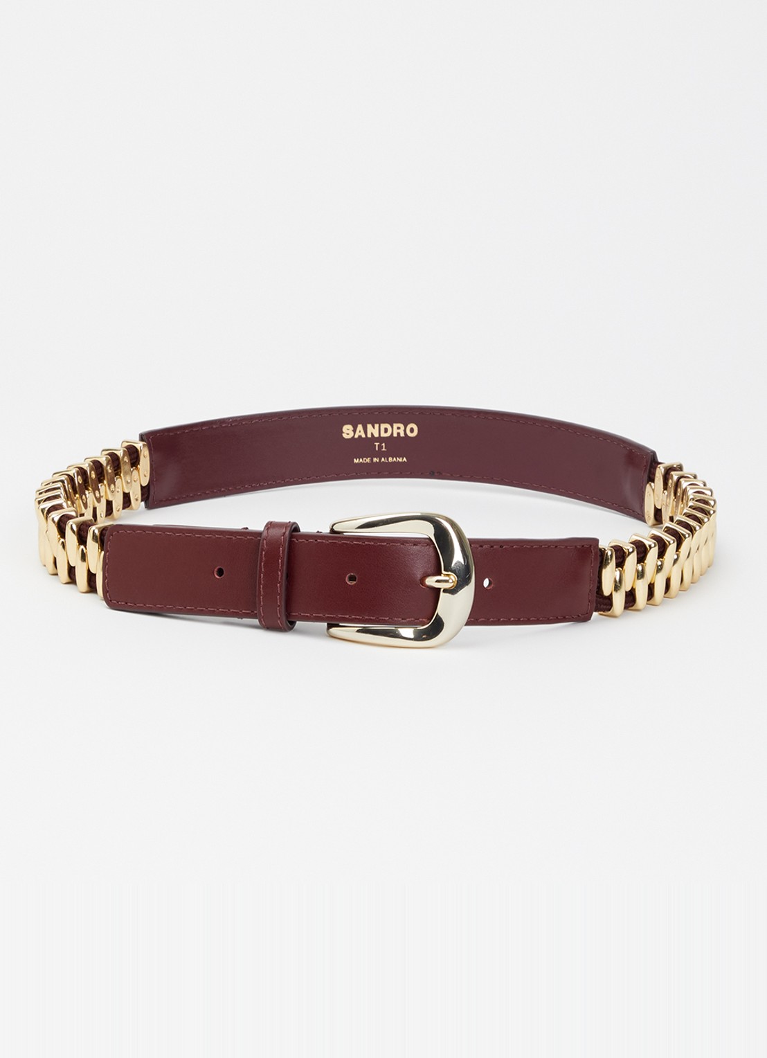 Sandro Riem met leren details - voorkant bordeauxrood
