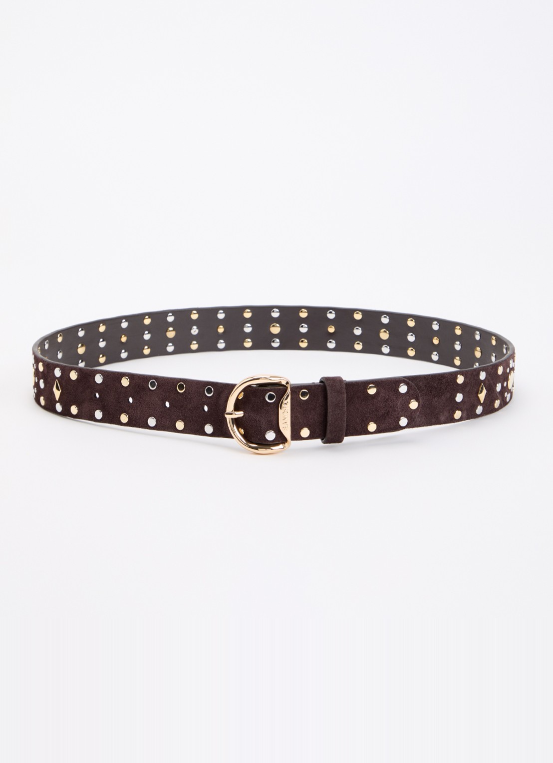 Sandro Riem van suède met studs - voorkant 2 donkerbruin