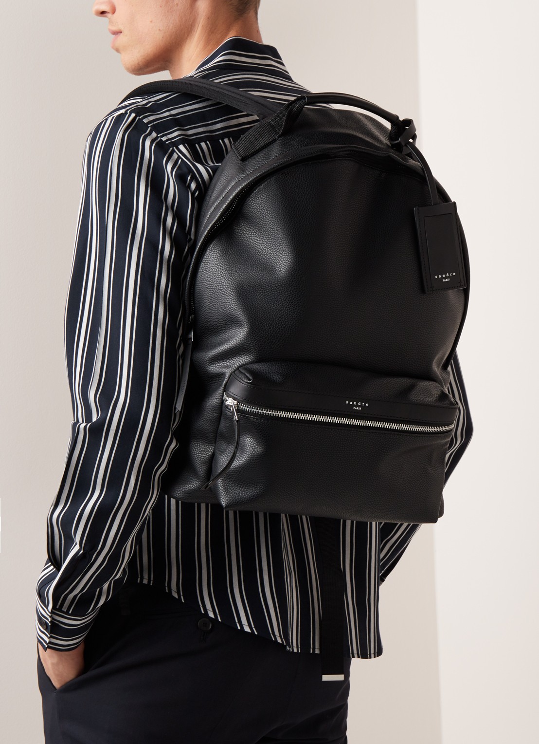 Sandro Rugzak met leren details - voorkant 4 zwart