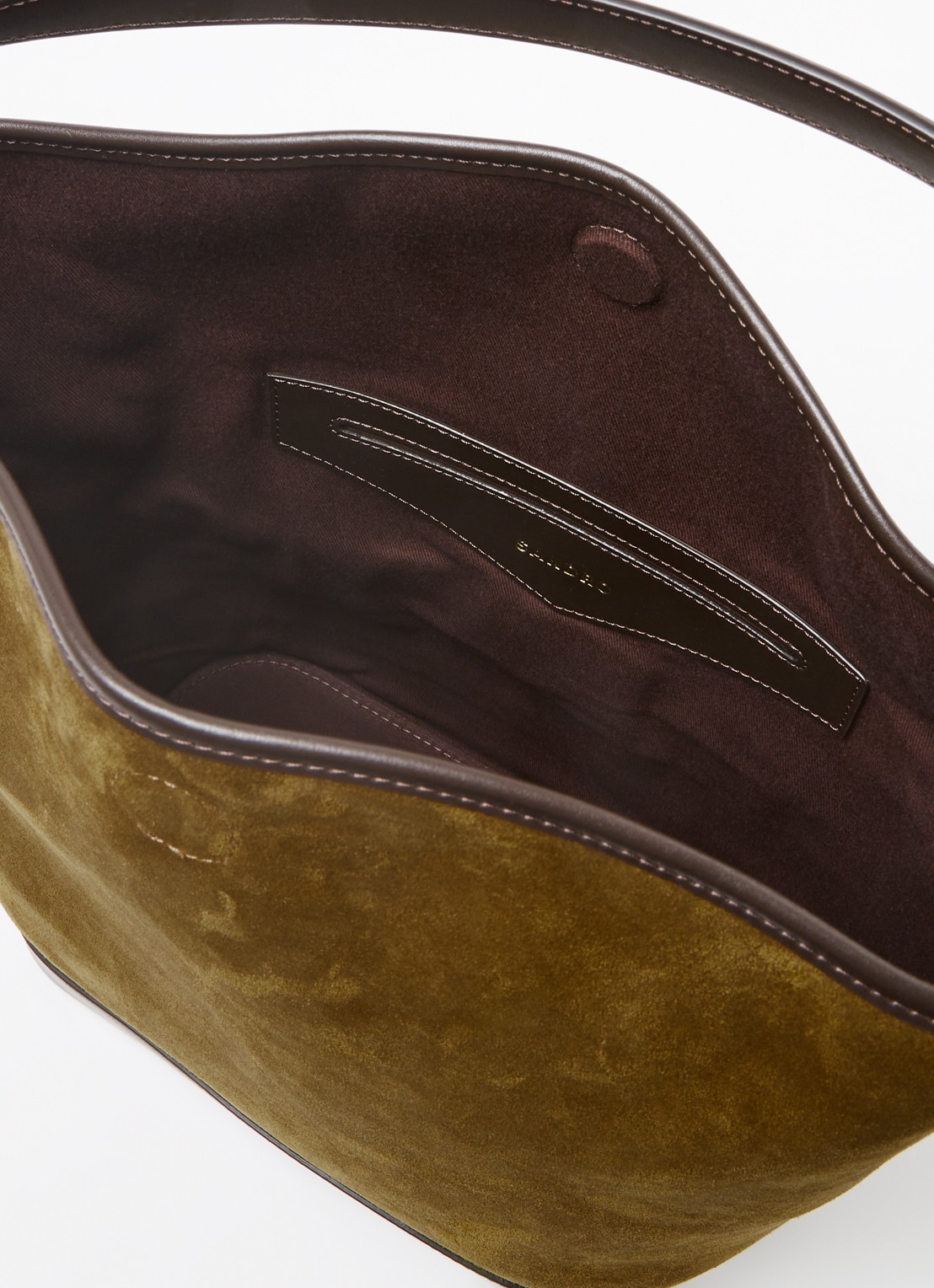Sandro Schoudertas van kalfssuède met leren details - detail 2 khaki