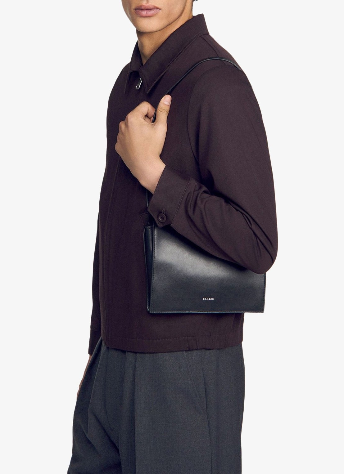 Sandro Schoudertas van leer - detail black / zwart