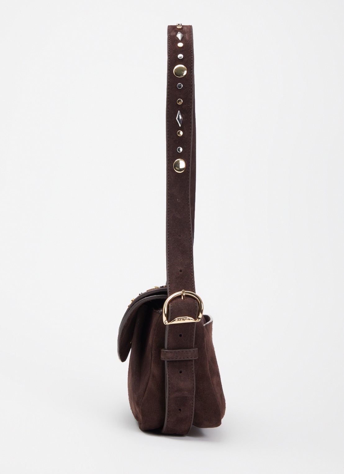 Sandro Schoudertas van suède met studs - detail 2 bruin