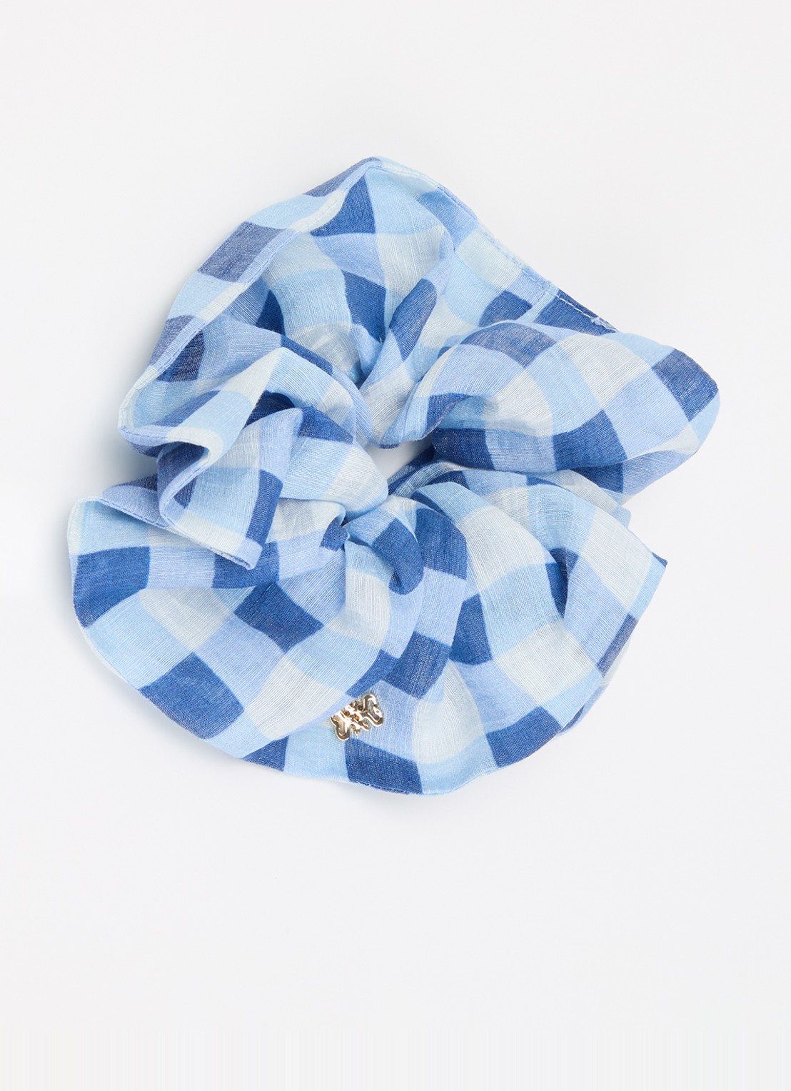 Sandro Scrunchie in linnenblend met ruitdessin - voorkant lichtblauw
