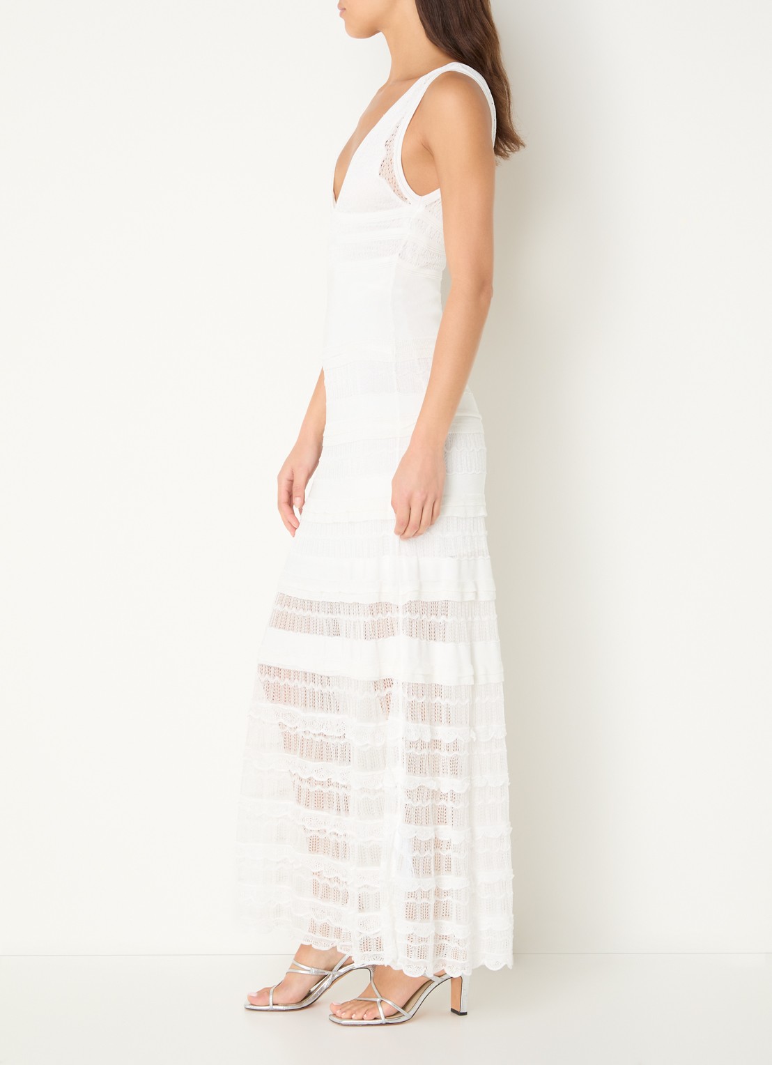 Sandro Semi-transparante maxi jurk  - voorkant 2 gebroken wit