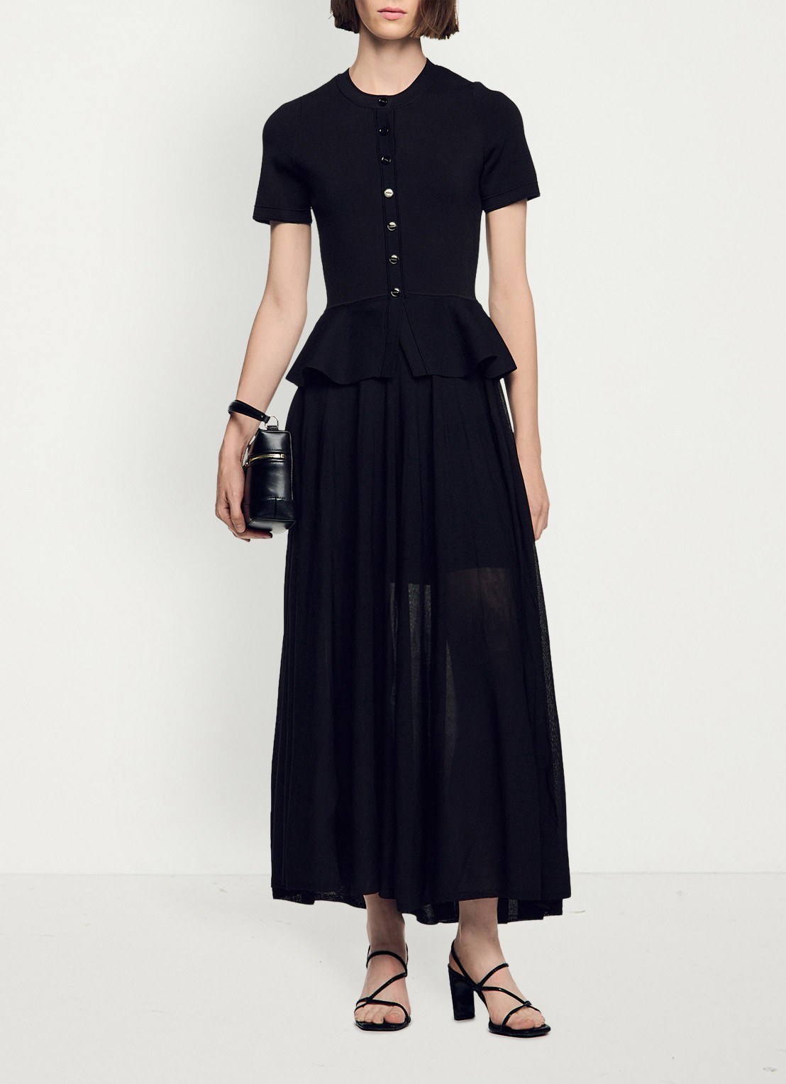 Sandro Semi-transparante midi jurk met peplum - detail zwart