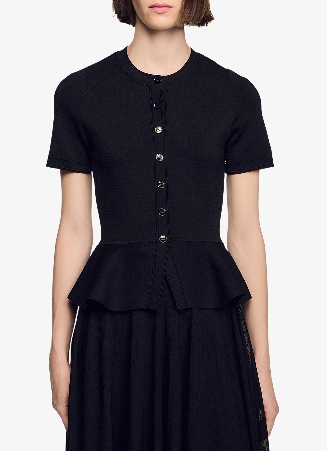 Sandro Semi-transparante midi jurk met peplum - detail 3 zwart