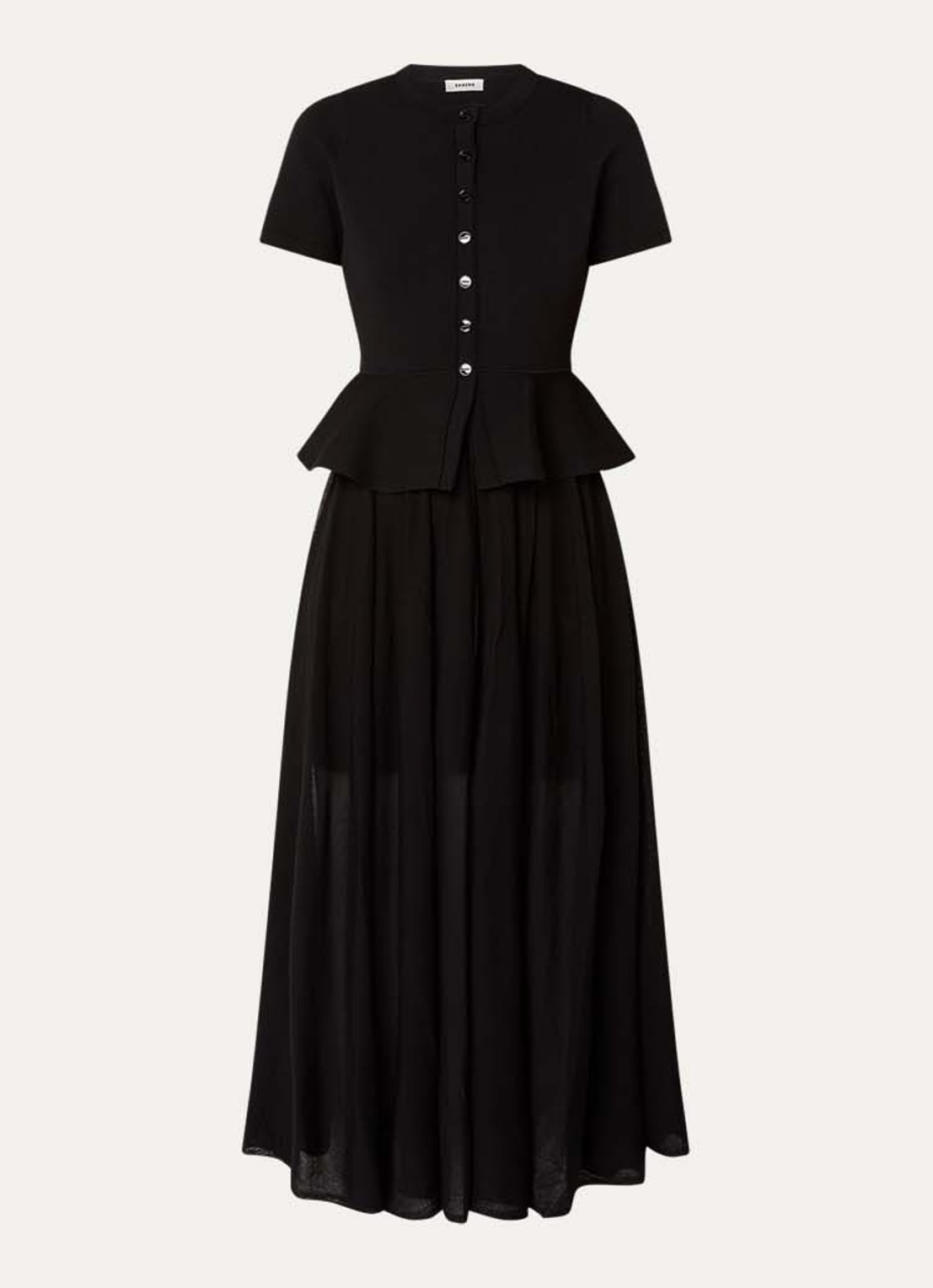 Sandro Semi-transparante midi jurk met peplum - voorkant 3 zwart