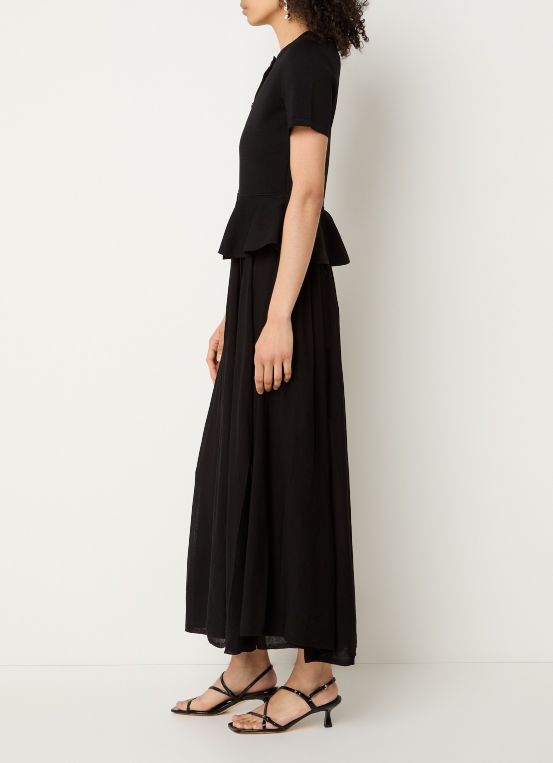 Sandro Semi-transparante midi jurk met peplum - voorkant 4 zwart