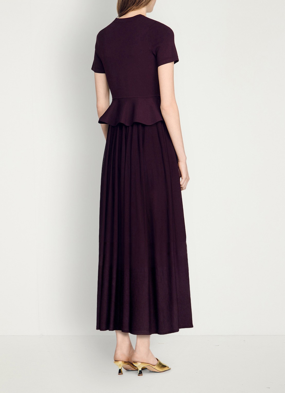 Sandro Semi-transparante midi jurk met peplum - achterkant 6 bordeauxrood
