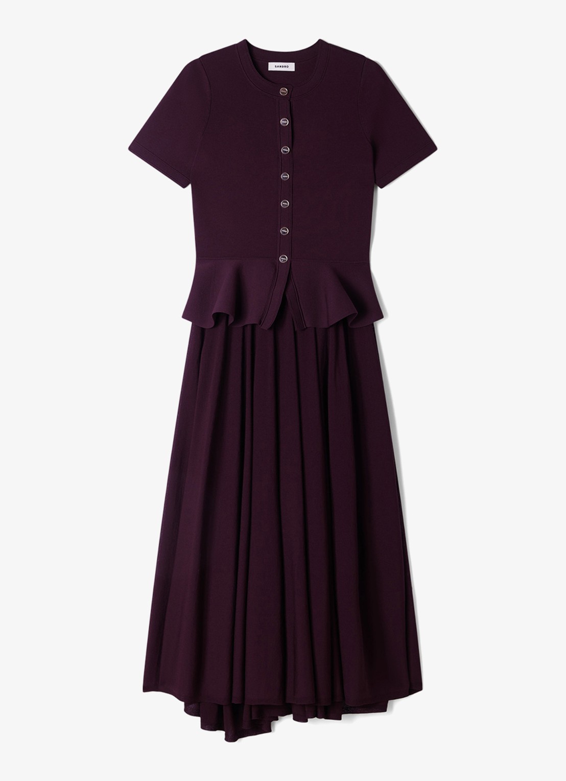 Sandro Semi-transparante midi jurk met peplum - voorkant 4 bordeauxrood