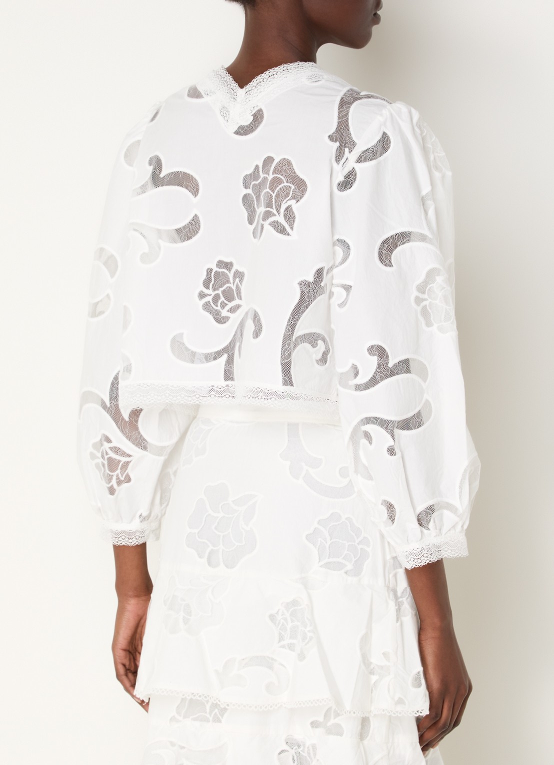 Sandro Semi-transparante top met broderie - achterkant wit
