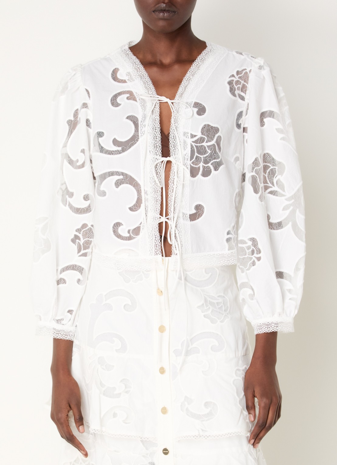 Sandro Semi-transparante top met broderie - detail 4 wit
