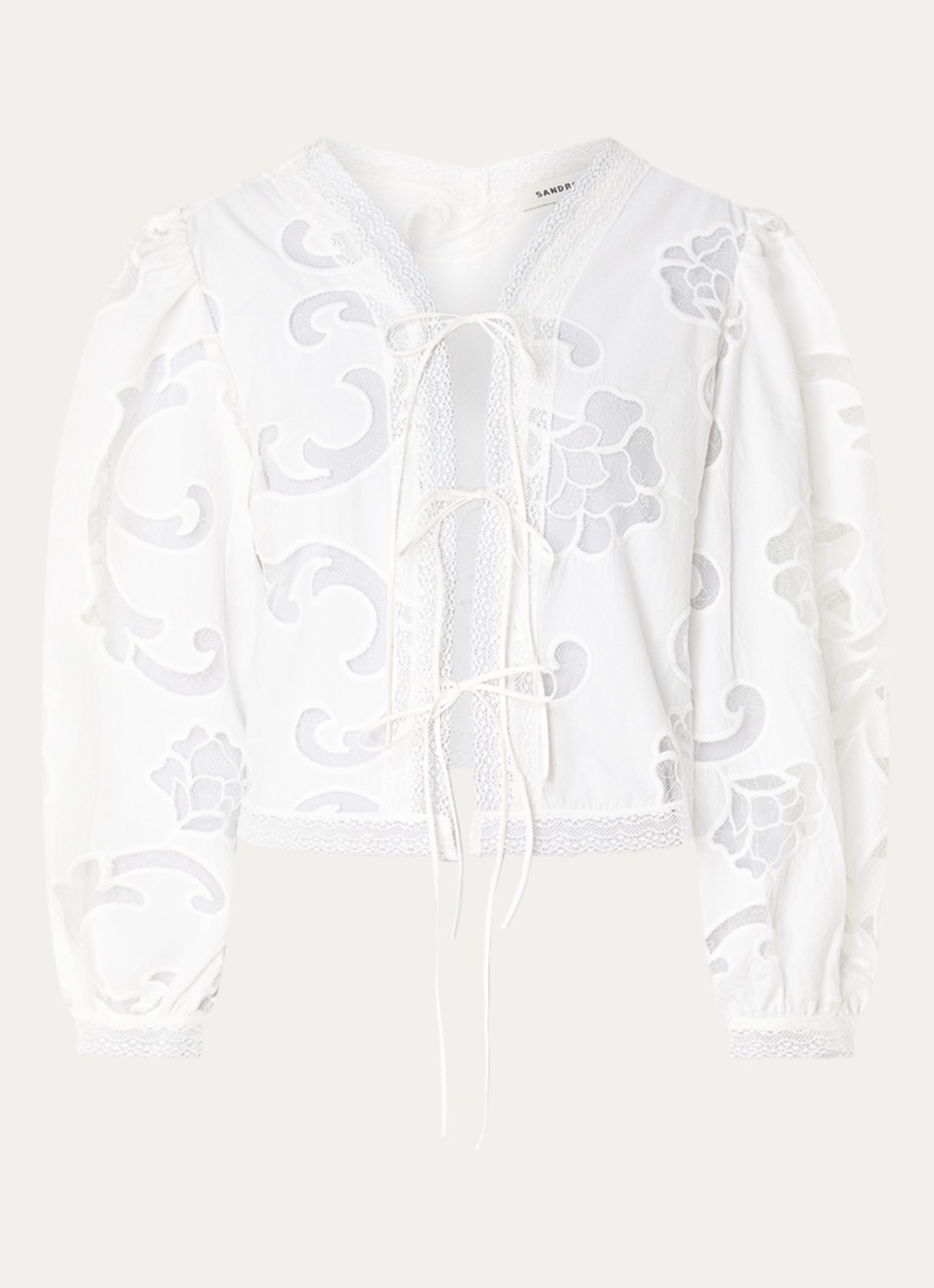 Sandro Semi-transparante top met broderie - voorkant 2 wit