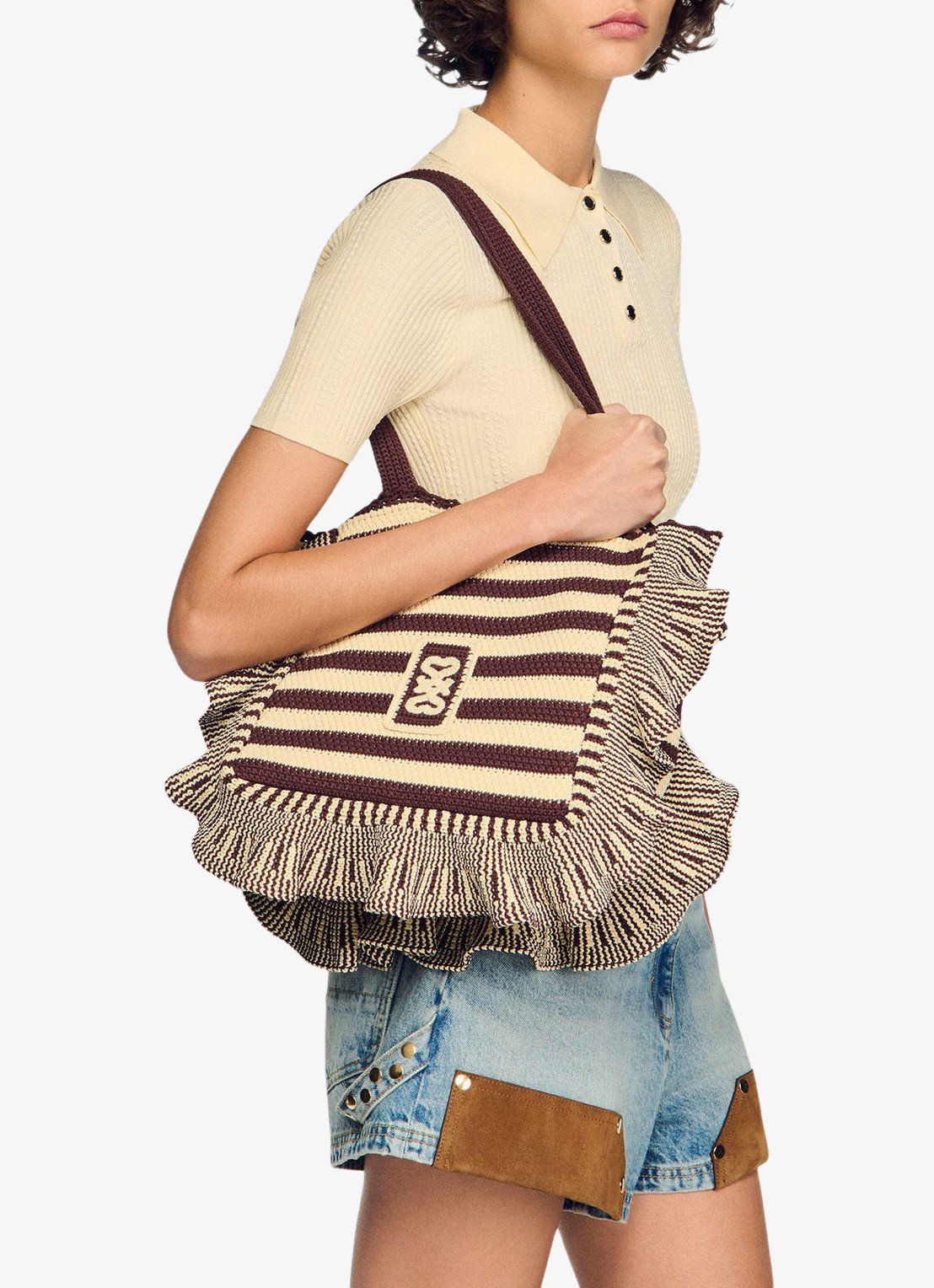 Sandro Shopper met streepprint - voorkant 5 bruin