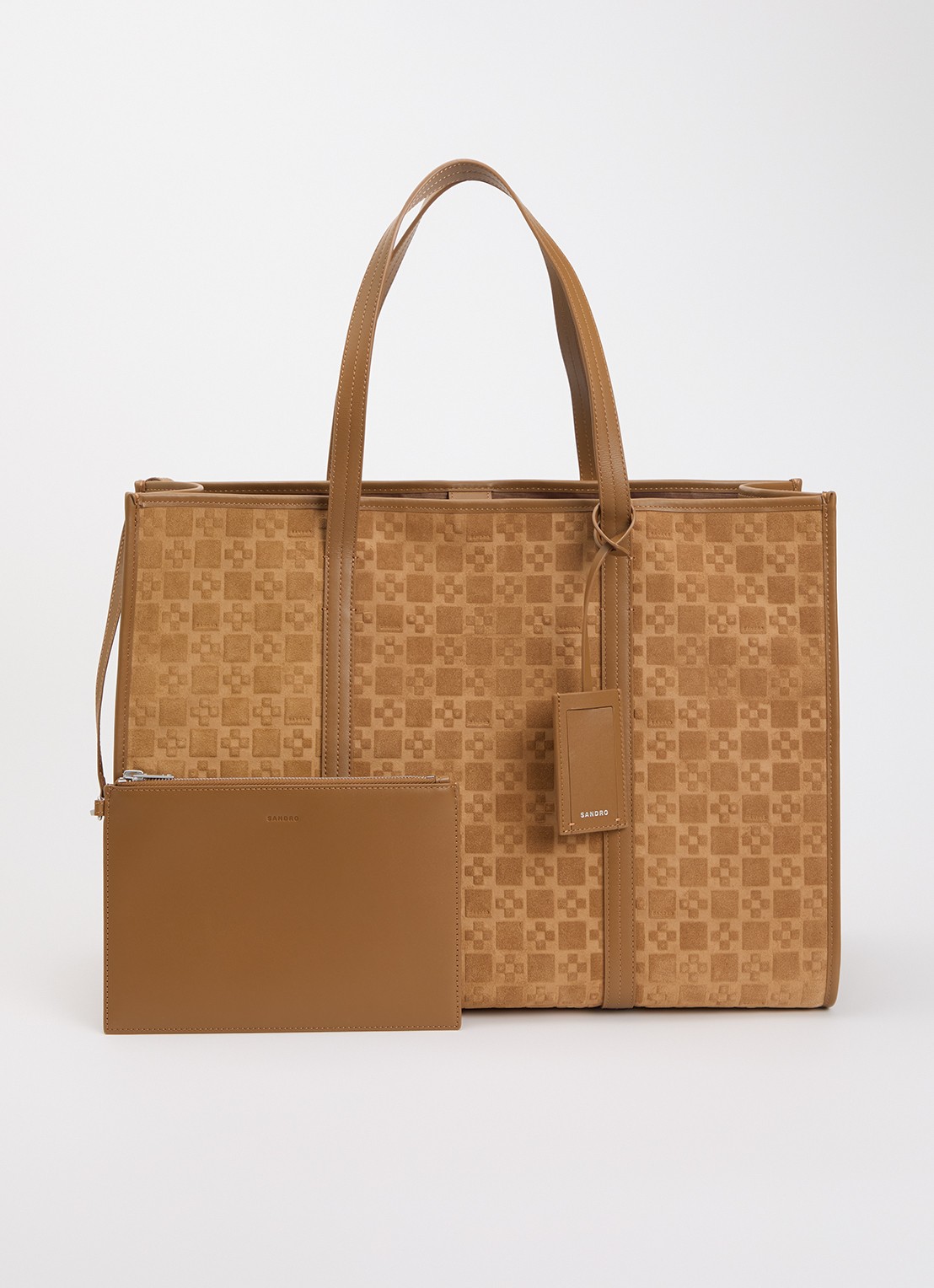 Sandro Shopper van suède met uitneembaar etui - voorkant 5 camel