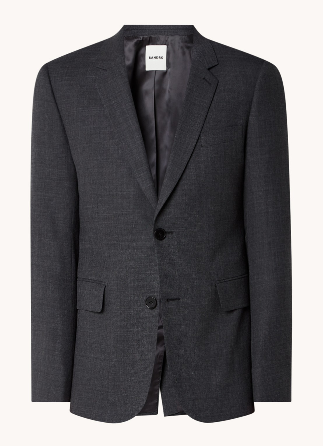 Sandro Slim fit colbert in wolblend met klepzakken - voorkant 3 donkergrijs