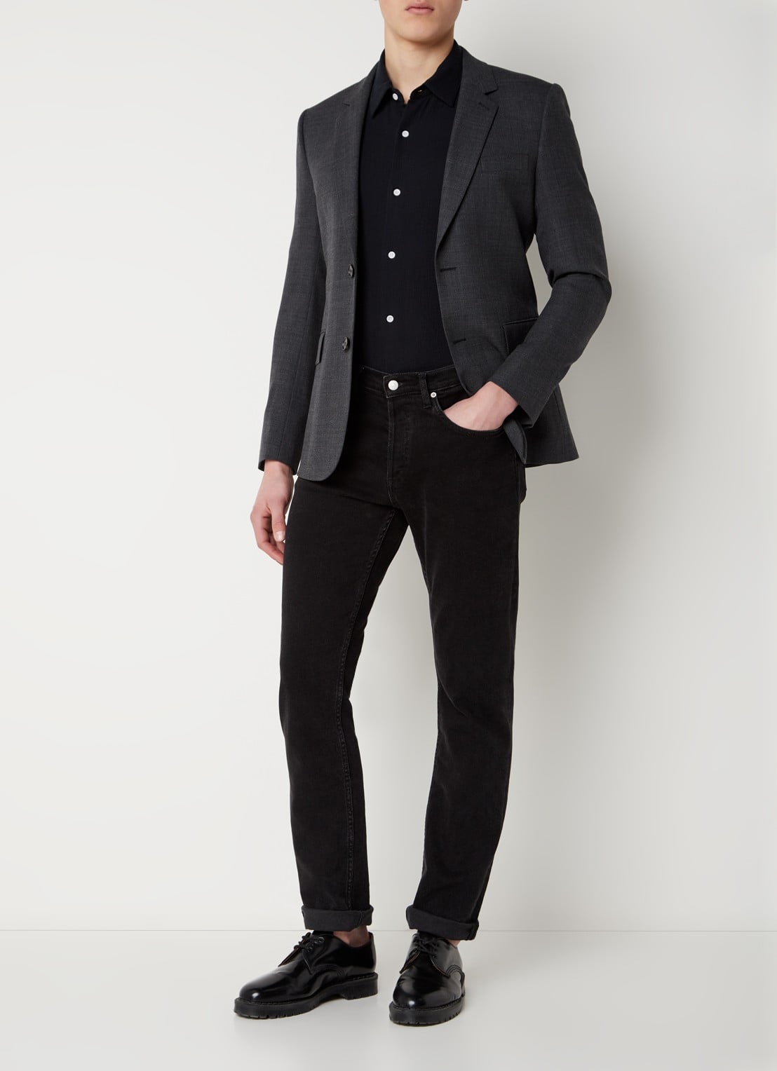 Sandro Slim fit colbert in wolblend met klepzakken - voorkant 4 donkergrijs