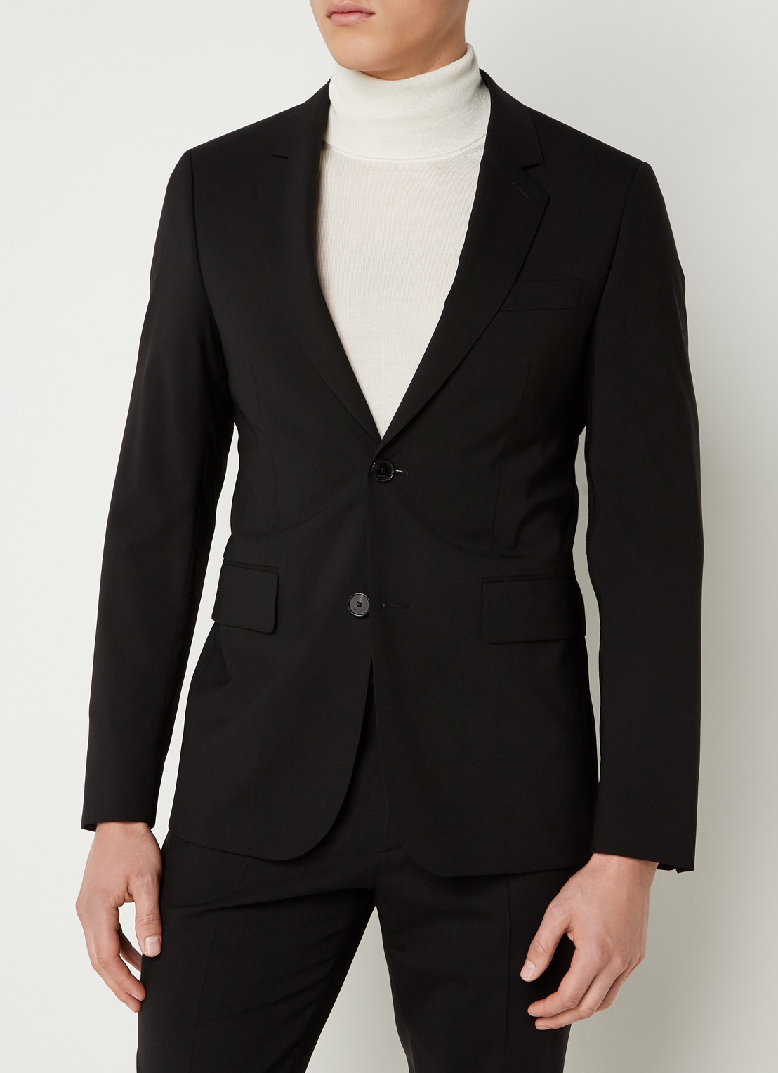Sandro Slim fit colbert van scheerwol met klepzakken - detail 4 zwart