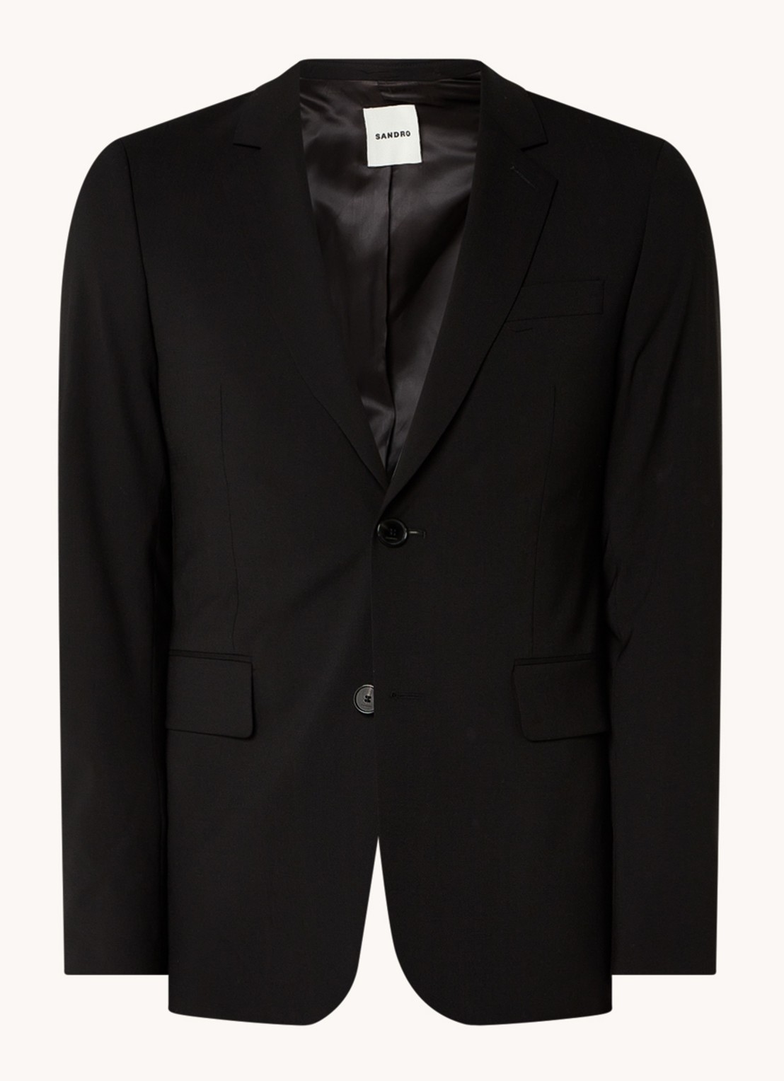 Sandro Slim fit colbert van scheerwol met klepzakken - voorkant zwart