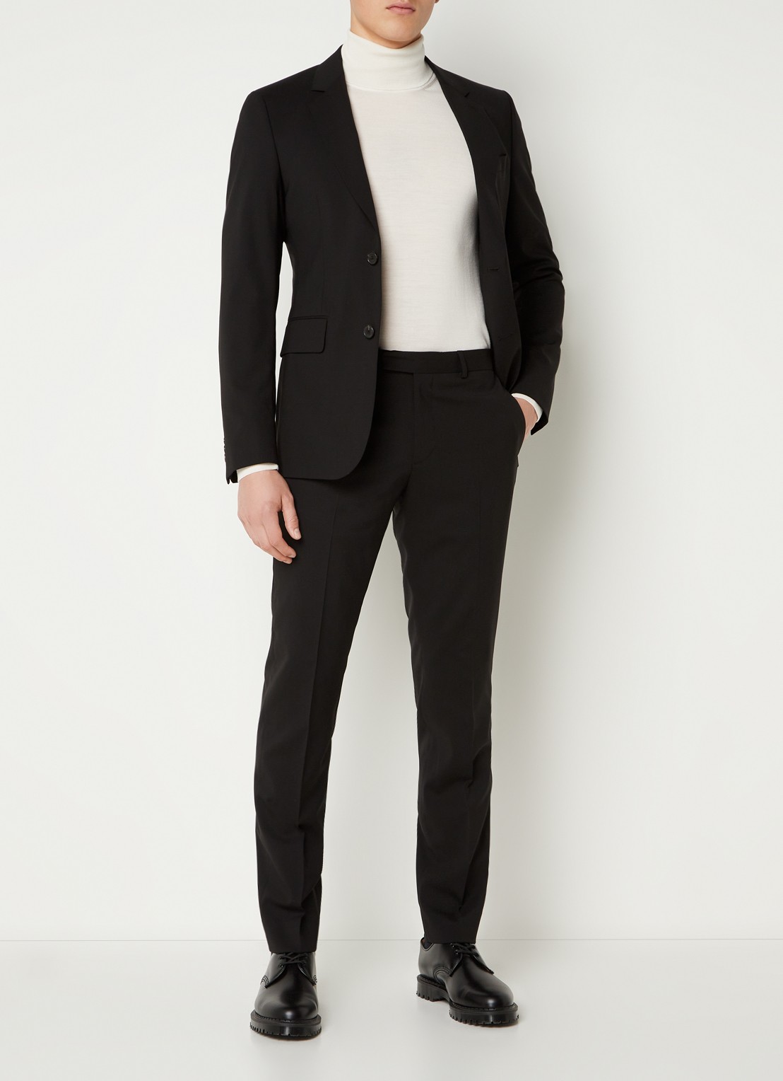 Sandro Slim fit colbert van scheerwol met klepzakken - voorkant 2 zwart