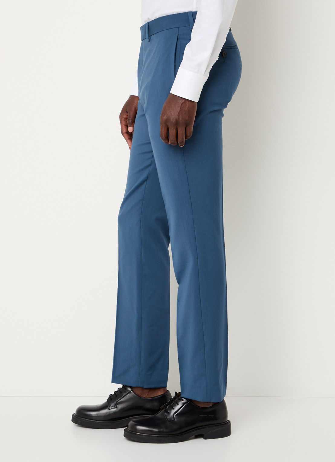 Sandro Slim fit cropped pantalon van wol met persplooi - detail 4 staalblauw