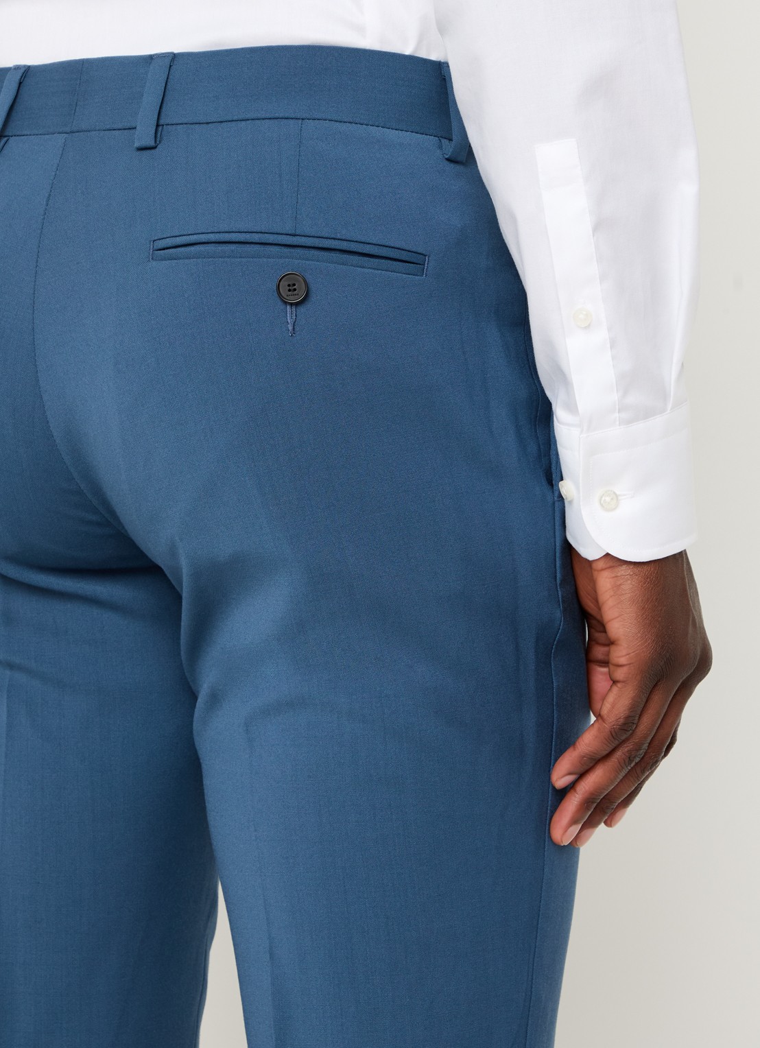 Sandro Slim fit cropped pantalon van wol met persplooi - detail 5 staalblauw