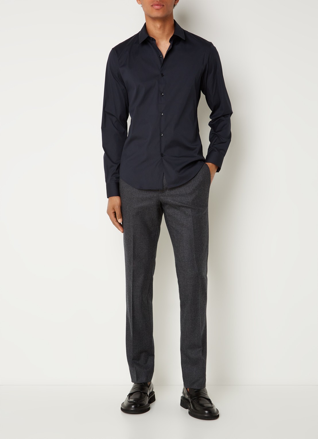 Sandro Slim fit overhemd met stretch - voorkant 2 donkerblauw