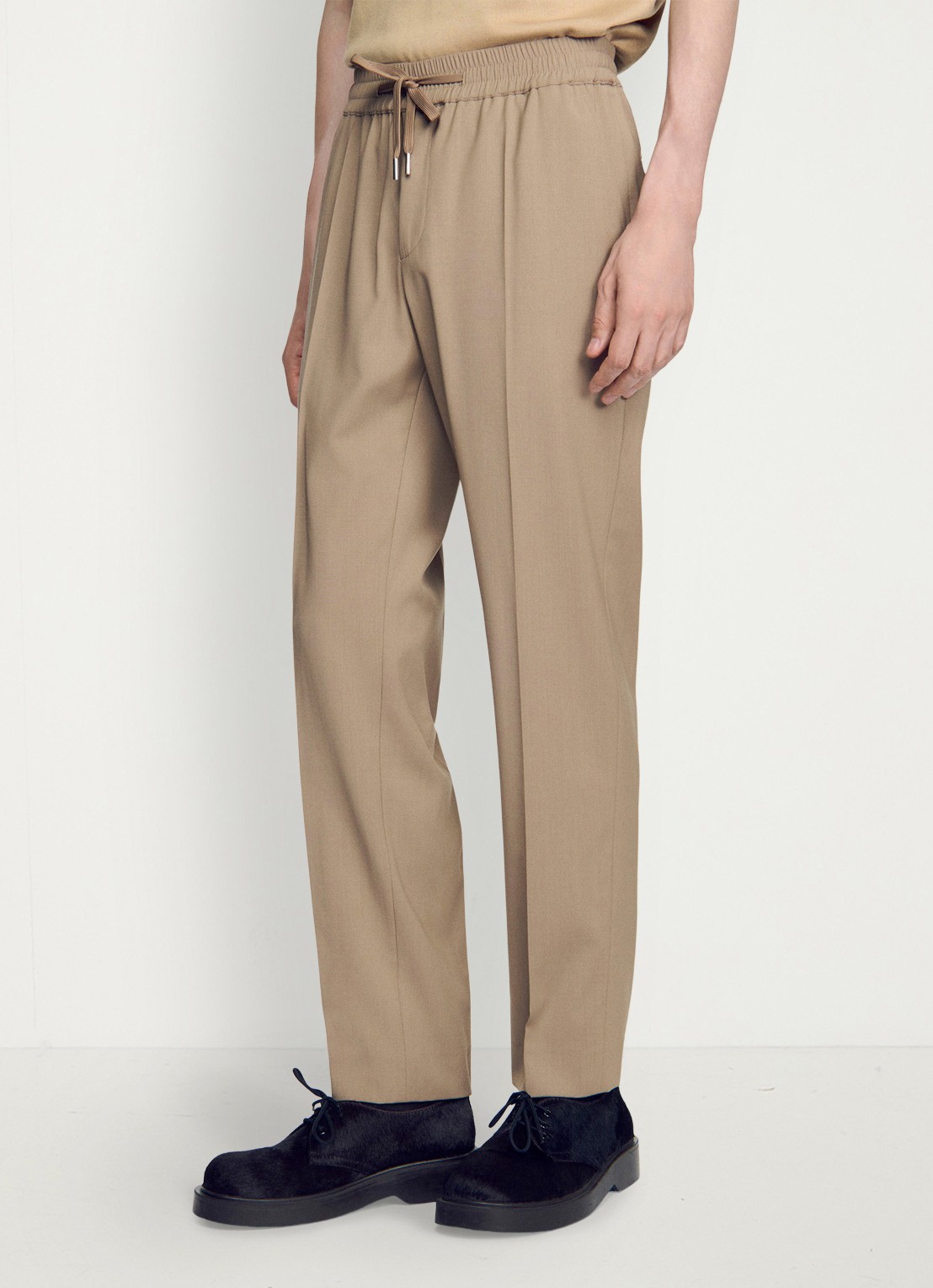 Sandro Slim fit pantalon in wolblend met elastische band - detail 6 cappucino / beige