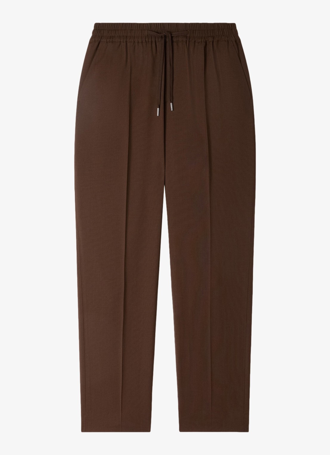 Sandro Slim fit pantalon in wolblend met elastische band - voorkant tabac fonce / bruin