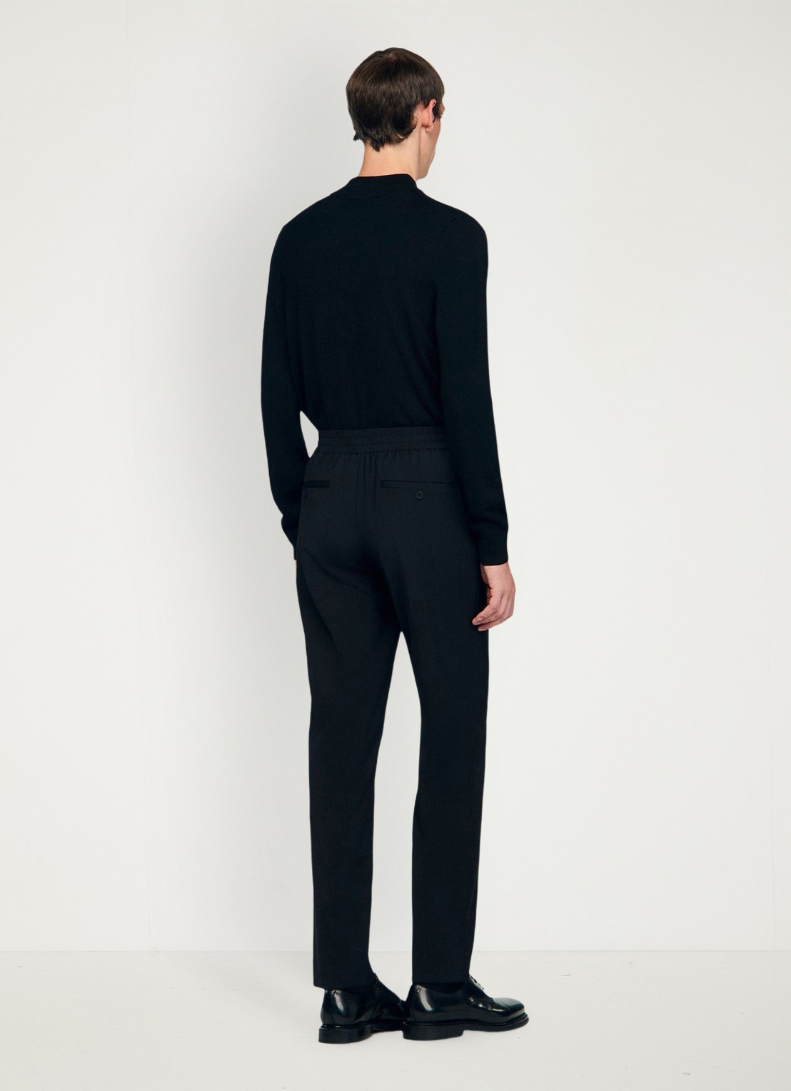 Sandro Slim fit pantalon in wolblend met elastische band - achterkant black / zwart