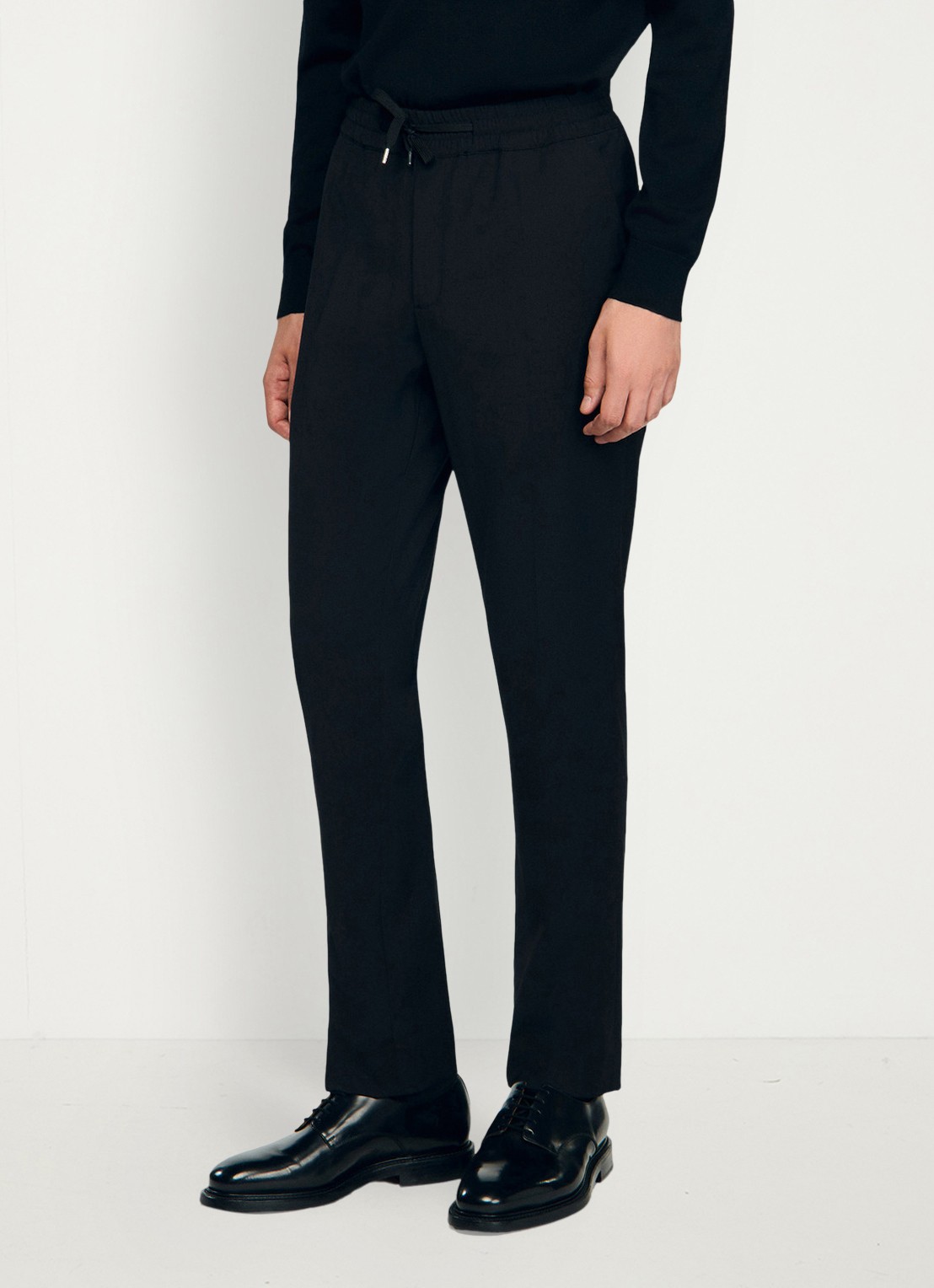 Sandro Slim fit pantalon in wolblend met elastische band - detail 2 black / zwart